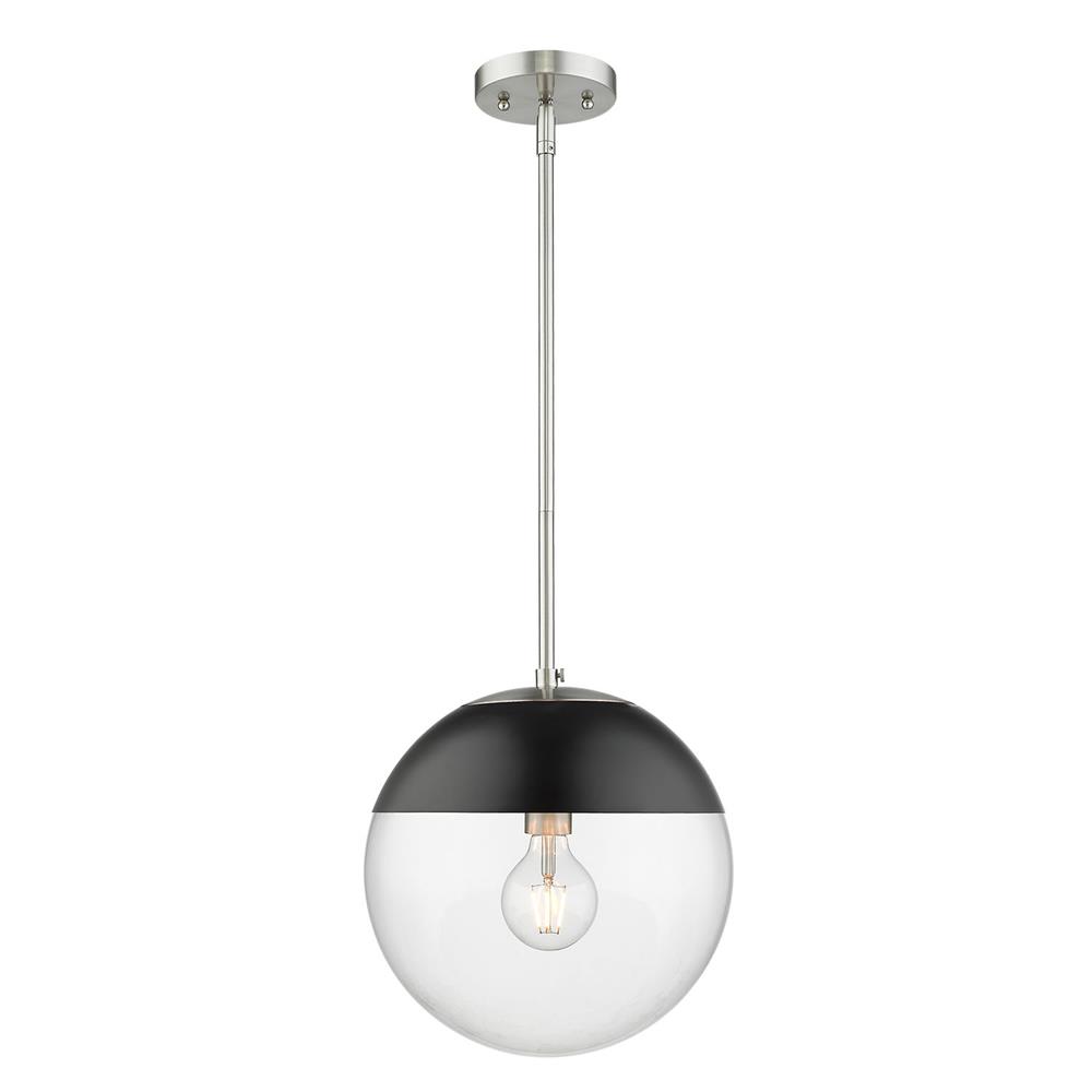 Golden Lighting 3219-L PW-BLK Dixon Pendant in Pewter with Clear Glass and Black Cap